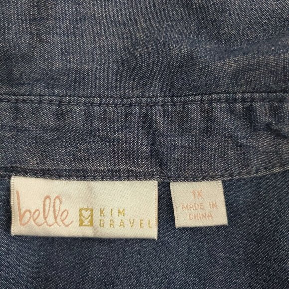 Belle Kim Gravel Womens Button Front Denim Shirt Size 1X Pockets Frayed Blue - Picture 5 of 9